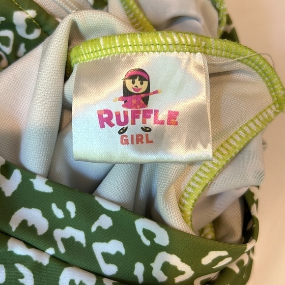 Ruffle Girl Green Cheetah Print Longsleeve Swimsuit - Picture 3 of 4